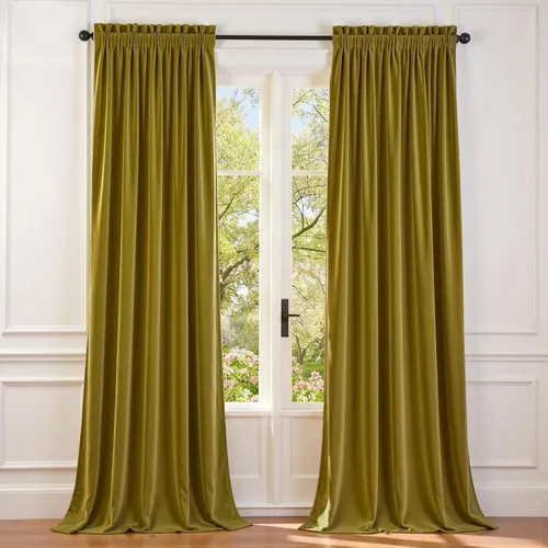Vista 105 de Lazzzy - 2 paneles de cortinas opacas de terciopelo, con aislamiento térmico, muy suaves, lujosas, con bolsillo para cortinero, para dormitorio