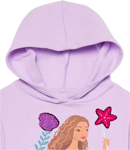 Vista 2 de Disney Girls the Little Mermaid Movie - Conjunto de sudadera con capucha y pantalón deportivo de forro polar para niñas, Ariel, Flounder, Sebastian