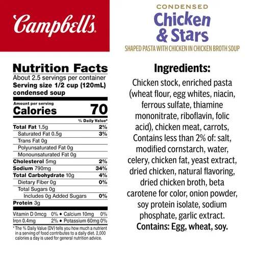 Vista 2 de Sopa condensada Campbell's para niños de pollo y estrellas, lata de 10.5 onzas