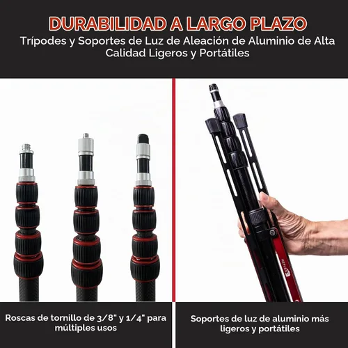 Vista 6 de REFLEX CAMERA Soporte de luz de viaje de aluminio de 7 pies 3 a 88 pulgadas, ligero, compacto y portátil con tornillo de 3/8 de pulgada y 1/4