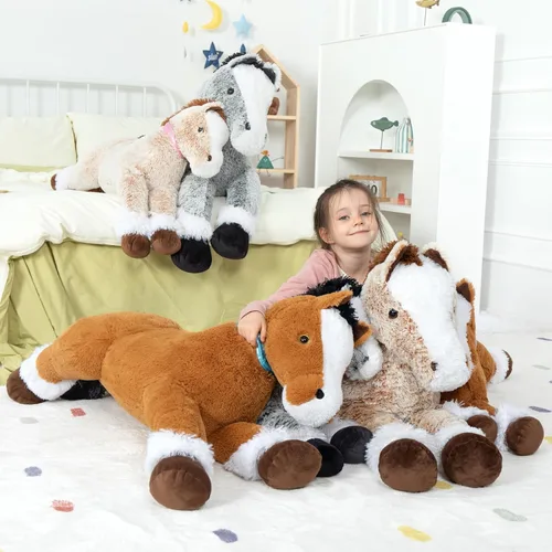 Vista 8 de MaoGoLan Peluche de caballo grande para niño, juguete de peluche de caballo grande para niña, poni montable de peluche para niños, almohada de felpa