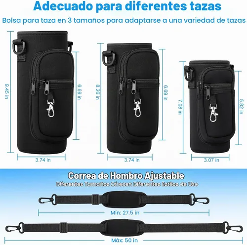 Vista 2 de RRegeny Soporte para botella de agua con correa para Hydroflask de 32 oz 40 onzas, bolsa de transporte con bolsillo para teléfono, funda para Negro