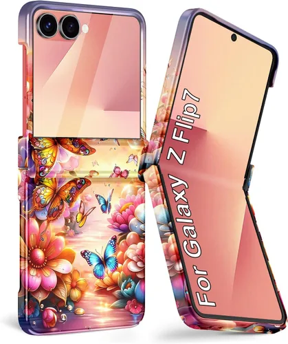 Vista 29 de Btscase Funda para Samsung Galaxy Z Flip 6, protector de pantalla frontal integrado, patrón de mármol dorado con purpurina de policarbonato duro