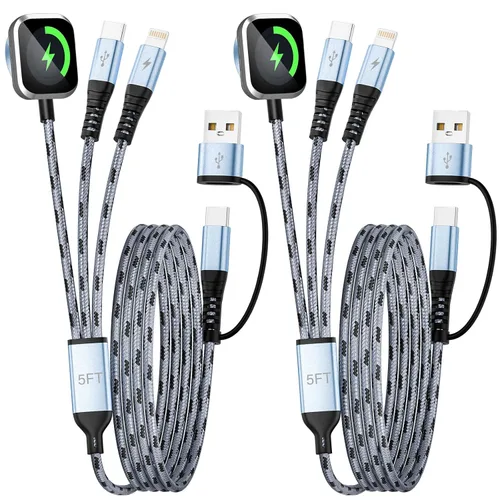 Vista 12 de Travel Essentials - Cable de carga múltiple para iWatch Charger, 4 en 2, 3XUSB C, cable de carga múltiple, USBC Car CarPlay compatible con iWatch