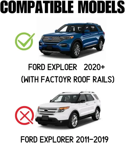 Vista 2 de Barras transversales negras para Ford Explorer 2020-2024 2025 XLT, Limited, ST Accesorios Bolsa de transporte de carga, equipaje, kayak, canoa