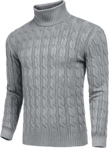 Vista 2 de Suéter COOFANDY ajustado de tejido trenzado para hombre de cuello alto sin botones