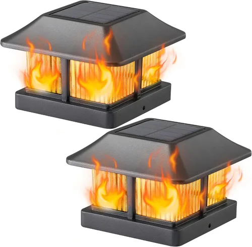 Vista 13 de Dynaming - Luces solares con tapa de llama para postes, luces solares para postes de cerca, linternas LED de llama parpadeante impermeables