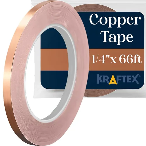 Vista 12 de Kraftex Cinta de cobre de 1/2 pulgada x 66 pies. Cinta de lámina de cobre para soldadura de vitrales con adhesivo conductor. Gran blindaje