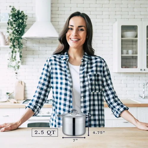 Vista 6 de CONCORD Olla de acero inoxidable con tapa de vidrio (compatible con inducción) ((2.5 QT)