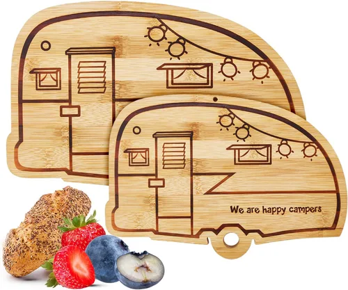 Vista 11 de Tabla grande de corte de bambú Happy Camper, cubierta de estufa de madera para RV, tabla de cortar carne para barbacoa, tabla de cortar para pavo