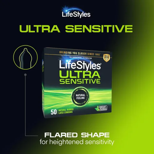 Vista 2 de LifeStyles Preservativos Ultra Sensibles de Látex Natural Lubricados Premium Paquete de Valor - 50 Unidades, 1 Paquete - Triple Probados