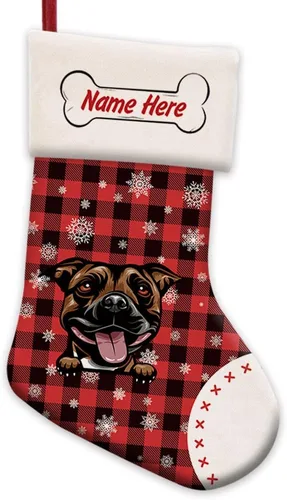Vista 52 de Foto personalizada, Feliz Navidad, búfalo rojo, a cuadros, feliz perro, calcetín de Navidad, copo de nieve, decoración de vacaciones, calcetín