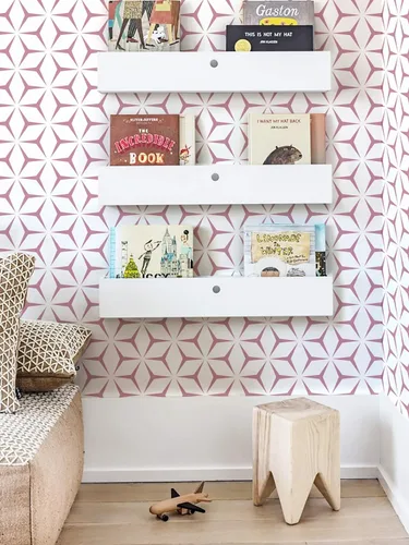 Vista 5 de Heroad Papel tapiz de color rosa moderno para despegar y pegar, papel de contacto bohemio geométrico rosa para armarios y cajones, apto