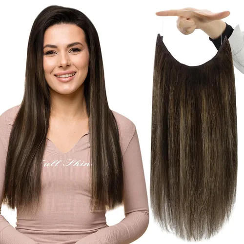 Vista 17 de Fshine - Extensiones de cabello con hilo invisible de 12 pulgadas, color rubio ceniza con reflejos de rubio decolorado, pieza de cabello humano real