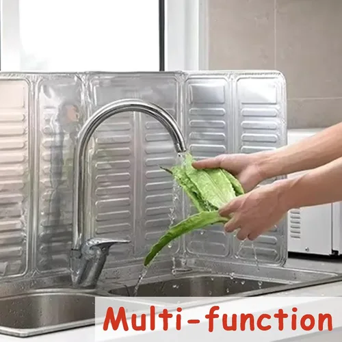 Vista 6 de Juego de 4 protectores contra salpicaduras de grasa plegable – Protector contra salpicaduras de aceite de estufa Aluminio de 3 lados Freidora