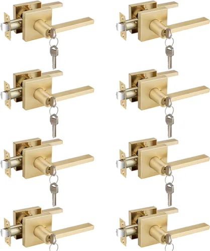 Vista 16 de EHOMEWARE Juego de manijas dobles para puerta delantera, paquete de 1 manija de puerta cuadrada de latón satinado, combinación de perilla de puerta