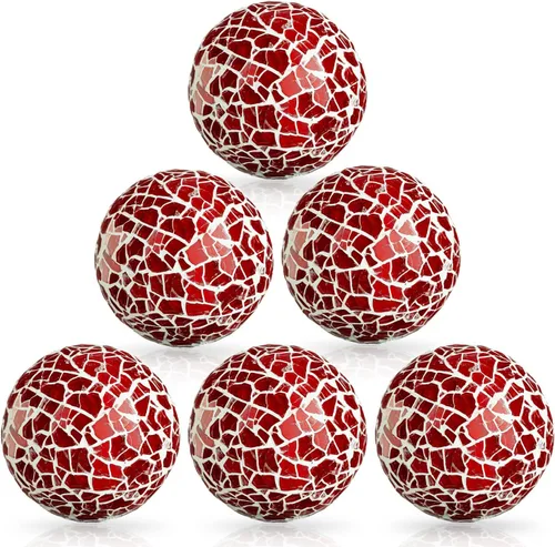 Vista 10 de Juego de 6 bolas decorativas de 2.4 pulgadas/2.4 in, esferas de mosaico pequeñas, orbes de vidrio, bolas decorativas para centro de mesa, tazones