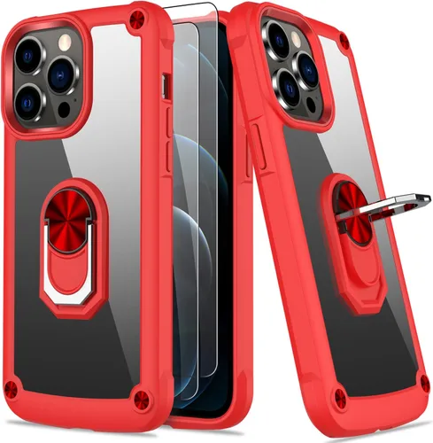 Vista 22 de Funda para iPhone 13 Pro con protector de pantalla, cristal transparente, antiamarillo, acrílico resistente, funda protectora de grado militar