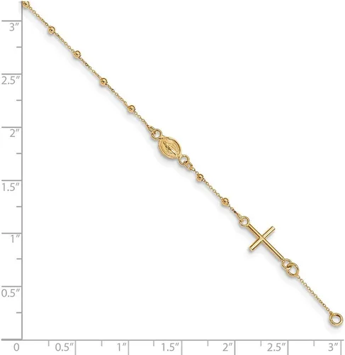 Vista 3 de Pulsera de oro amarillo de 14 quilates con rosario en cruz de 6.3in (ancho 0.315in).