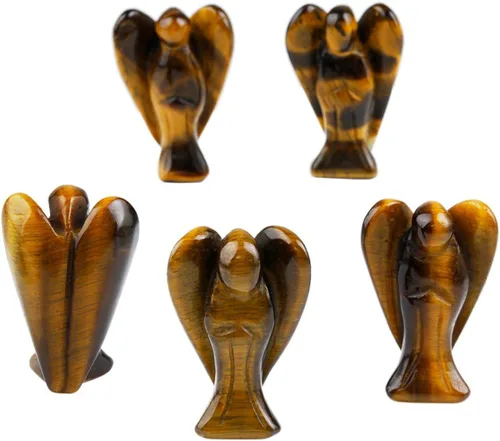 Vista 4 de SUNYIK, estatua de bolsillo de ángel guardián esculpida a mano, curación Reiki espiritual, figura esculpida., piedra ojo de tigre, Tiger's Eye