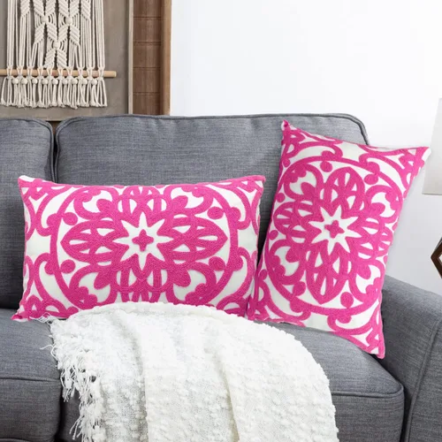 Vista 70 de Alysheer Funda de almohada decorativa bordada de 18 x 18 pulgadas, acogedora y fresca funda de cojín bohemia con diseño de mandala chic de punto