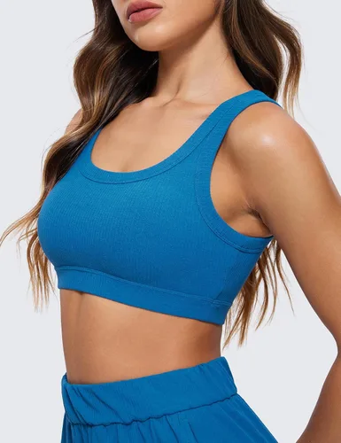 Vista 4 de CRZ YOGA Sujetadores deportivos acanalados para mujer, con espalda en U, sin varillas, de impacto medio, brasier deportivo acolchado para yoga