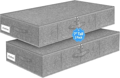 Vista 9 de Bolsas de Almacenamiento Debajo de la Cama con Cremallera, Contenedores de Almacenamiento Debajo de la Cama de 7 Pulgadas de Altura con Lados