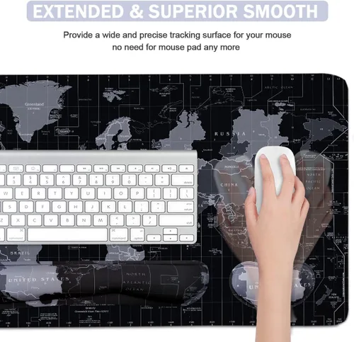 Vista 6 de Juego de alfombrillas de mouse para teclado, alfombrilla de mouse extendida + soporte para reposamuñecas para teclado, espuma viscoelástica