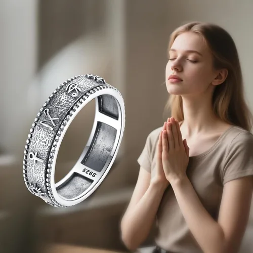 Vista 5 de POPLYKE Anillos giratorios giratorios de plata de ley para mujeres y hombres, para aliviar la preocupación y el estrés, regalo ankh