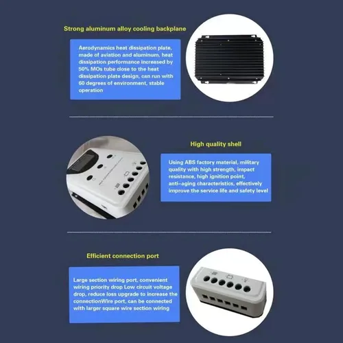Vista 5 de PWM Controlador solar, pantalla LCD, detección automática DC 12V/24V/36V/48V, regulador de panel solar, para batería de litio, etc. (100A)