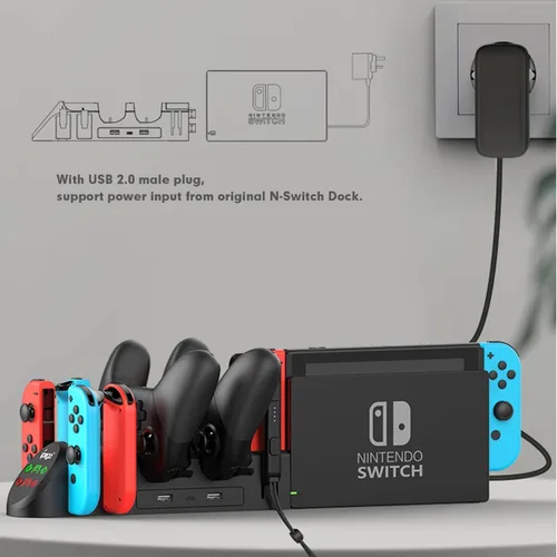 Vista 7 de Base de carga para controladores Nintendo Switch - Estación de carga rápida 6 en 1 para 4 Joy-Cons y 2 controladores Pro - Organizador compacto
