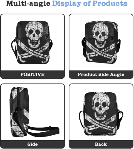 Vista 4 de Bolso bandolera con bandera pirata para mujeres y hombres, bolso cruzado lindo bolso cruzado para hombre con correa ajustable para niñas y mujeres