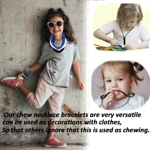 Vista 4 de Collares masticables para niños sensoriales, paquete de collar masticable para niños, niñas y adultos con autismo, TDAH, SPD, juguetes sensoriales