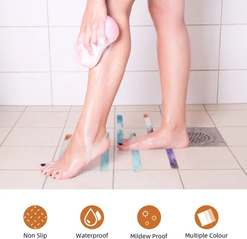 Vista 4 de Secopad Tiras de ducha antideslizantes coloridas, 24 unidades, tiras adhesivas para bañera, ducha, escaleras, escaleras
