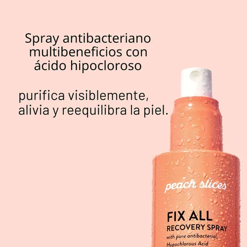 Vista 4 de Peach Slices - Spray de Recuperación Todo en Uno (118 ml) - Purifica, Calma y Alivio - Granos, Estrés y Rojeces - Spray de Ácido Hipocloroso - Agua