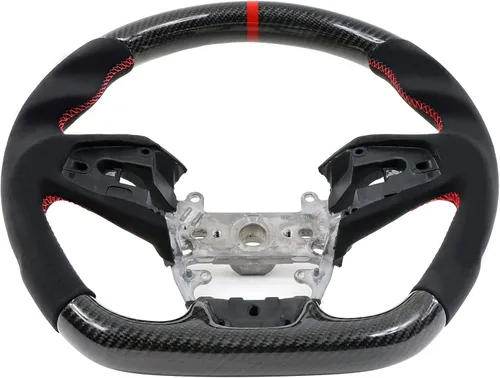 Vista 3 de IKON MOTORSPORTS, Volante compatible con Honda Civic de 10ª generación 2016-2021, volante de fibra de carbono sintética tipo ante con costuras rojas