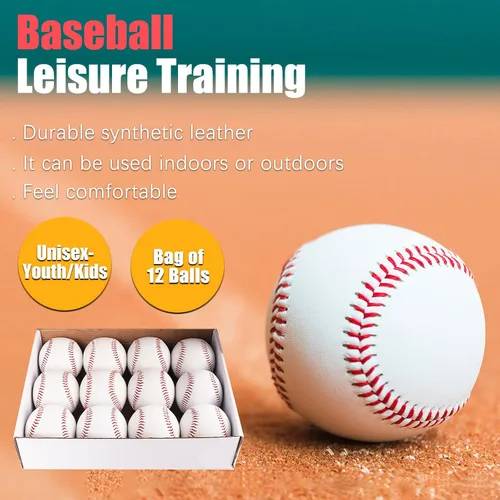 Vista 6 de Paquete de 12 pelotas de béisbol con autógrafo de práctica deportiva de 9 pulgadas para adultos y jóvenes, a granel para lanzar, lanzar, firmar