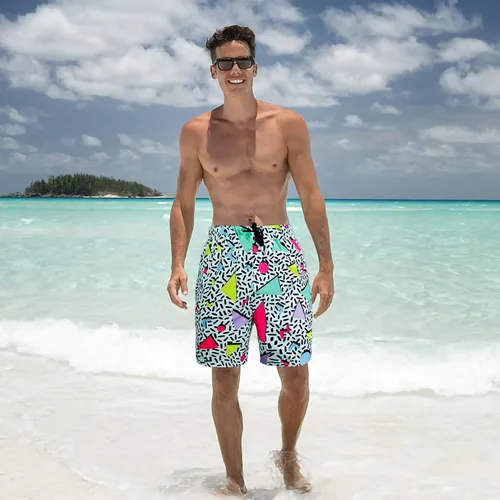 Vista 2 de ATAMET Pantalones cortos de los años 80 para hombre, pantalones cortos de natación de los años 90, pantalones cortos de fiesta de verano de los años
