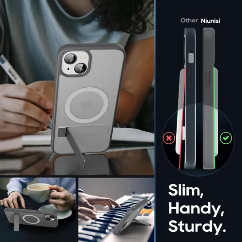 Vista 4 de Funda magnética para iPhone 15 Plus con soporte, soporte delgado con protector de pantalla compatible con MagSafe a prueba de golpes, translúcidas