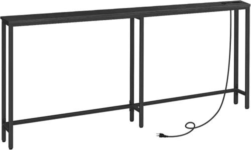 Vista 15 de HOOBRO - Mesa de consola estrecha de 63" con estación de carga, mesa de sofá de 5.9" con 2 tomas de corriente y puertos USB, mesas largas de entrada