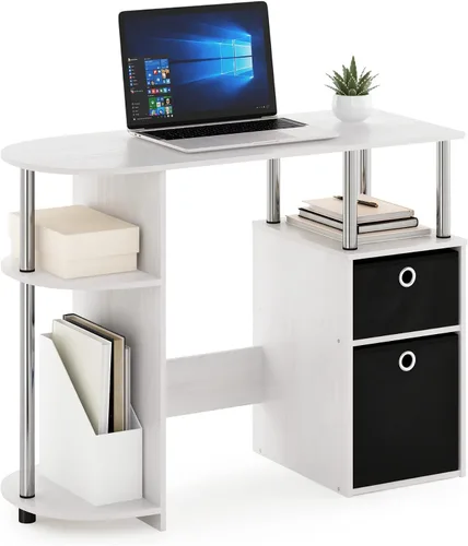 Vista 10 de Furinno Jaya Simplistic - Escritorio de estudio para computadora, americano/cromo/negro