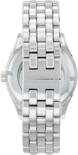Vista 3 de Hamilton Reloj Jazzmaster Reloj automático suizo con corazón abierto de 1.654 in, esfera beige, pulsera de acero inoxidable plateado