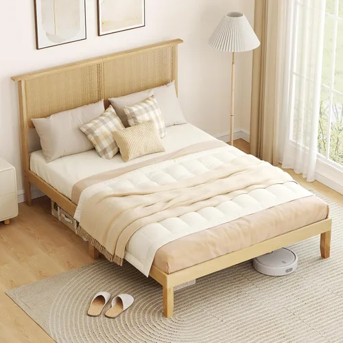 Vista 13 de KOMFOTT Marco de cama de tamaño individual, cama de plataforma de madera