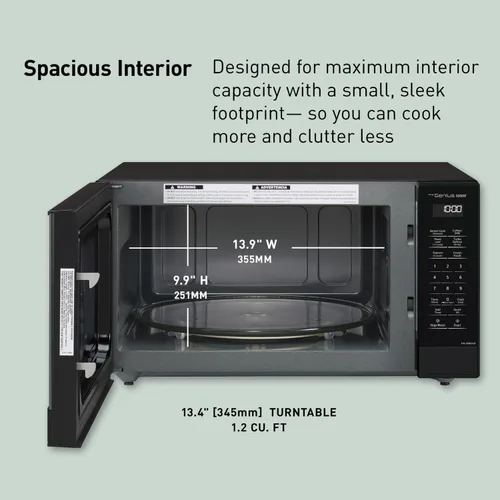 Vista 6 de Panasonic NN-SN65KB Horno de microondas con tecnología Inverter 1200W, 1.2 pies cúbicos. Pequeño con Sensor Genius de cocción de un toque, botón