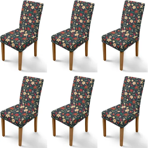 Vista 67 de Rnyleeg Fundas navideñas para sillas de comedor, fundas de asiento de comedor con estampado de campanas brillantes, juego de 1 funda suave y lavable