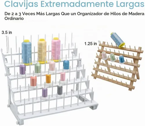 Vista 3 de Sew Tech Estante de Hilo para 60 Carretes o 30 Conos, Soporte de Hilo Grande Montado en Pared con Clavijas Largas, Soporte de Hilo de Plástico