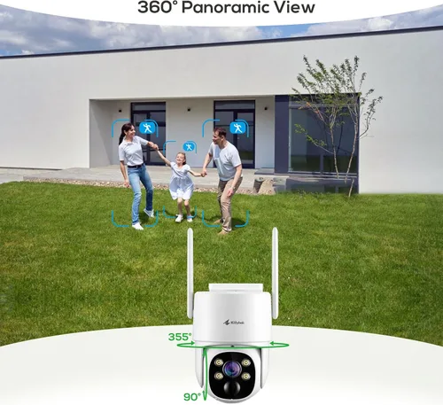 Vista 2 de Kittyhok Sistema de cámara de seguridad solar inalámbrica 8 cámaras de seguridad solar para exteriores 2K Ultr Pan Tilt con detección humana, foco