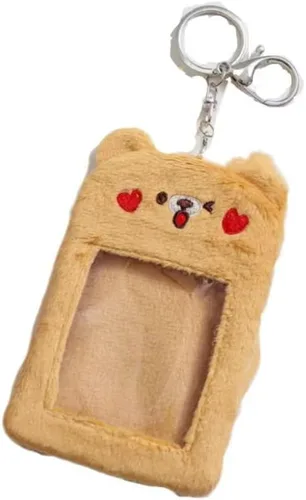 Vista 7 de Lindo oso de cerdo de peluche Kpop para tarjeta fotográfica, estuche de pase, funda de tarjeta de identificación, bolsa colgante llavero peludo