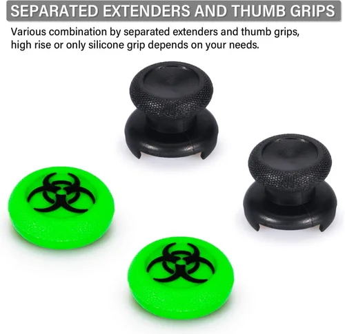 Vista 2 de FPS Thumbstick Extender & 3D Texture Rubber Silicone Grip Cover 2 Sets for Xbox Series XS & Xbox One Controller(BioH Green)