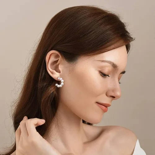 Vista 7 de Gacimy Aretes de aro de perlas para mujer con poste de plata de ley 925